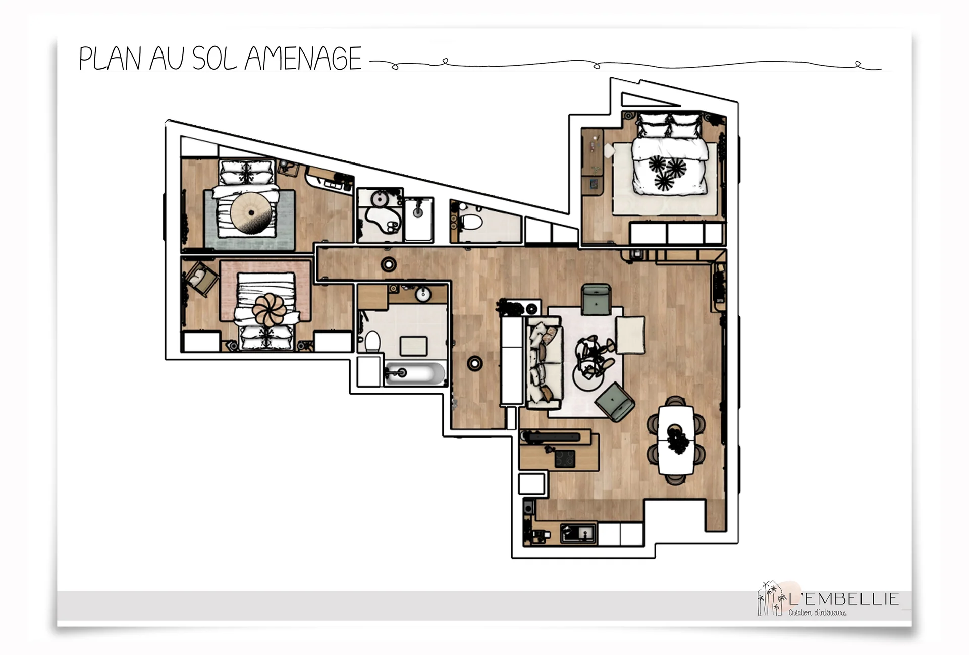 Plan au sol am&eacute;nag&eacute; de l&rsquo;appartement