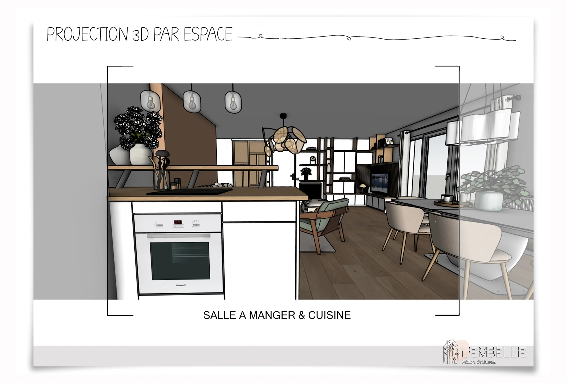 Salle &agrave; manger et cuisine, projection 3D