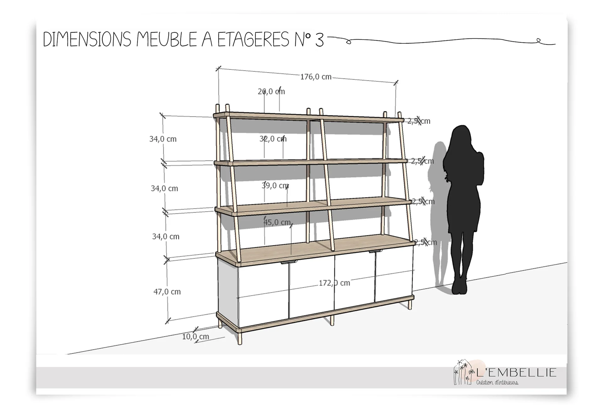 Dimensions du meuble &agrave; &eacute;tag&egrave;res n&deg;&nbsp;3