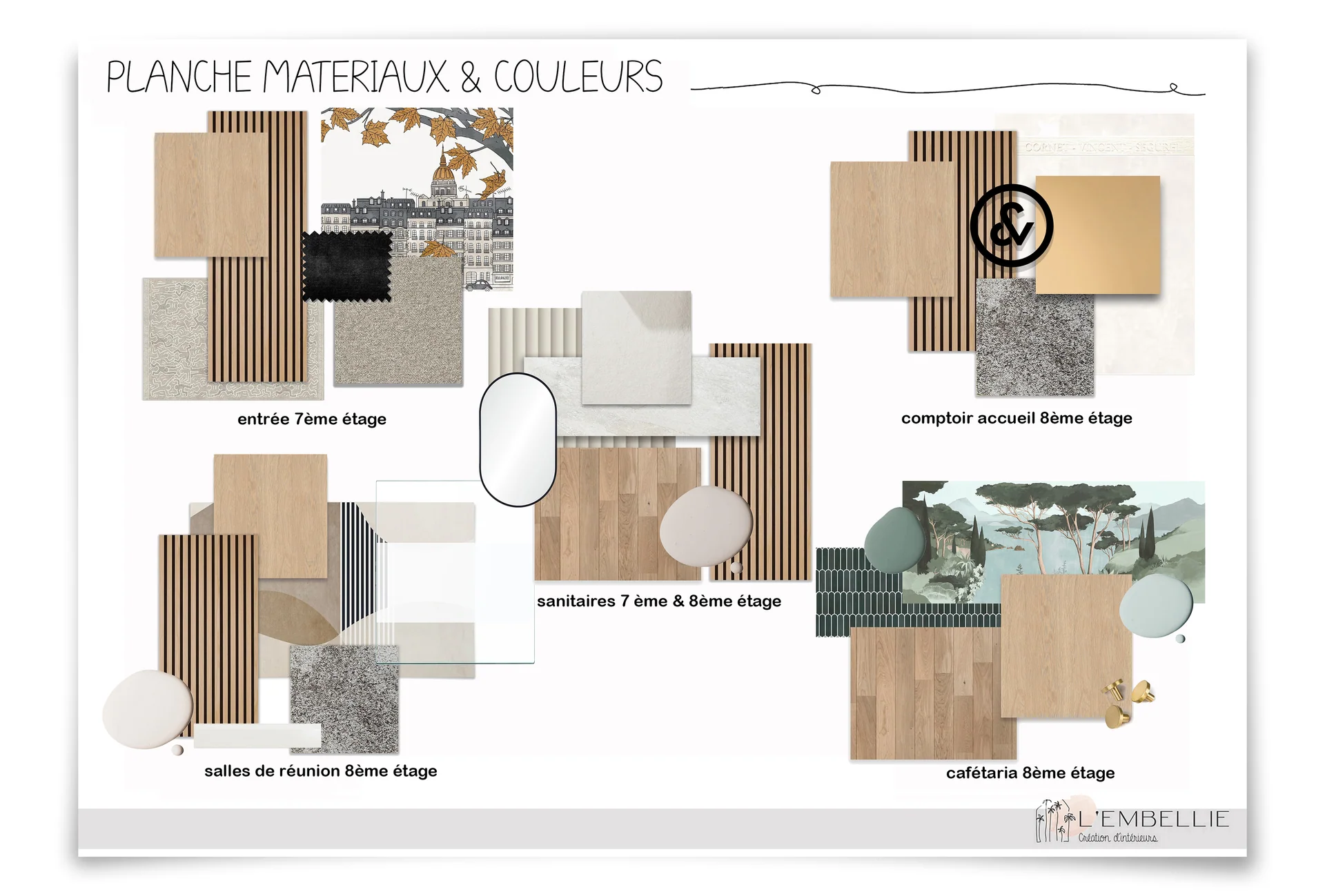 Planche mat&eacute;riaux et couleurs par espace