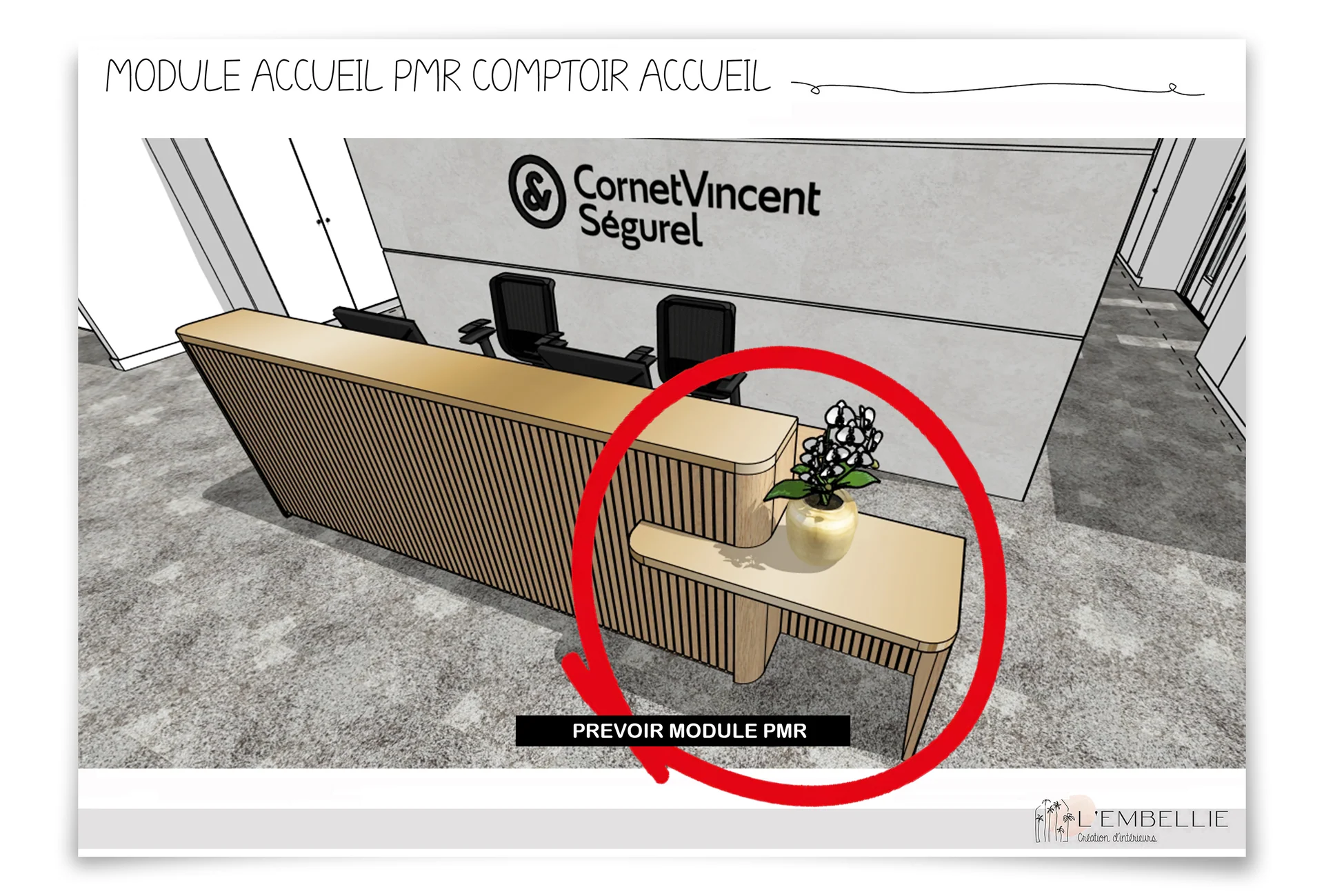 Projection 3D du comptoir et du module PMR