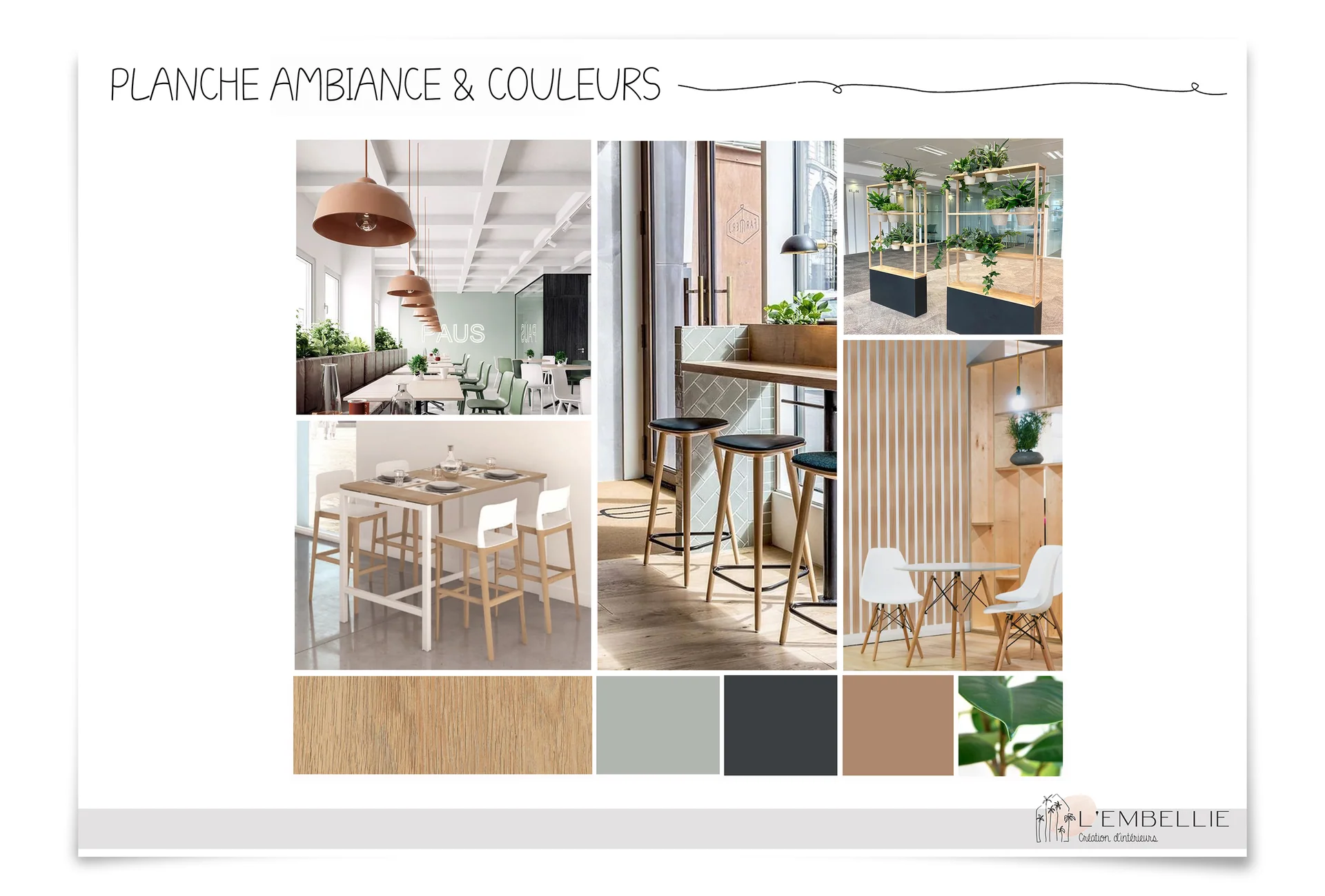 Planche d&rsquo;ambiance et couleurs de la caf&eacute;t&eacute;ria
