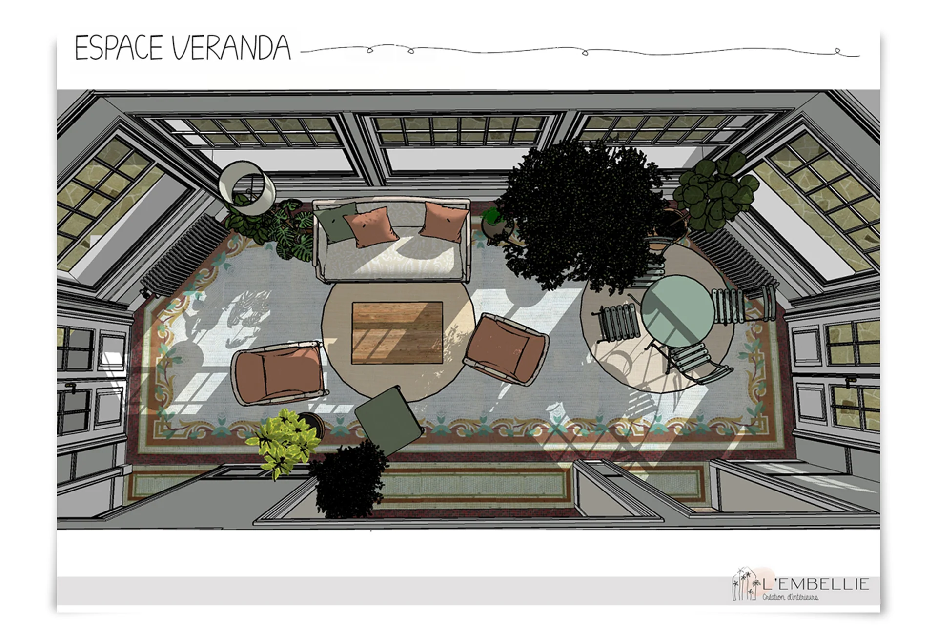 V&eacute;randa, vue de dessus