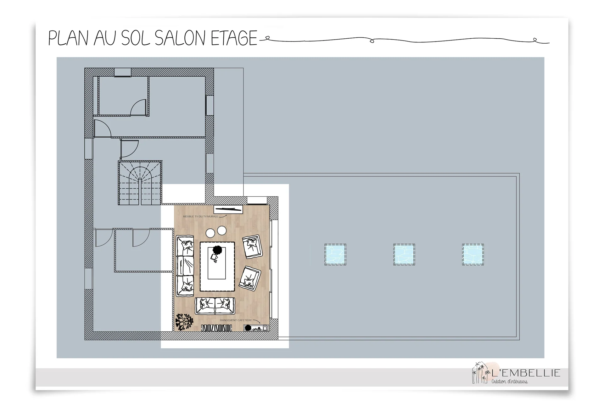 Plan au sol du salon à l’étage