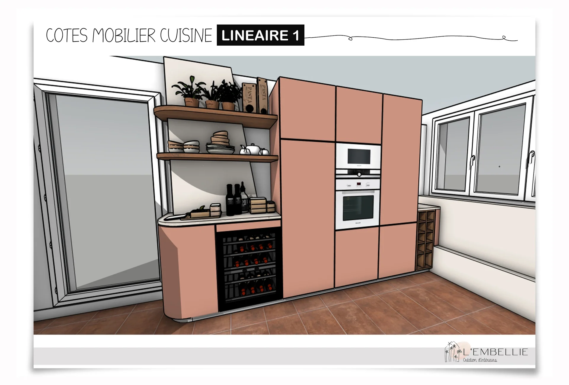 Projection 3D cuisine lin&eacute;aire 1