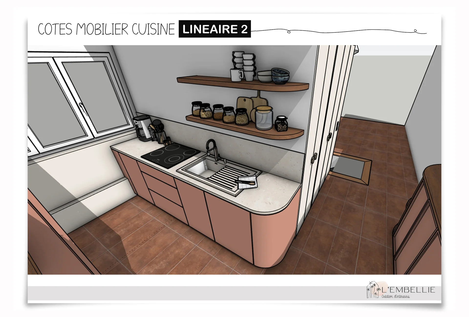 Projection 3D cuisine lin&eacute;aire 2