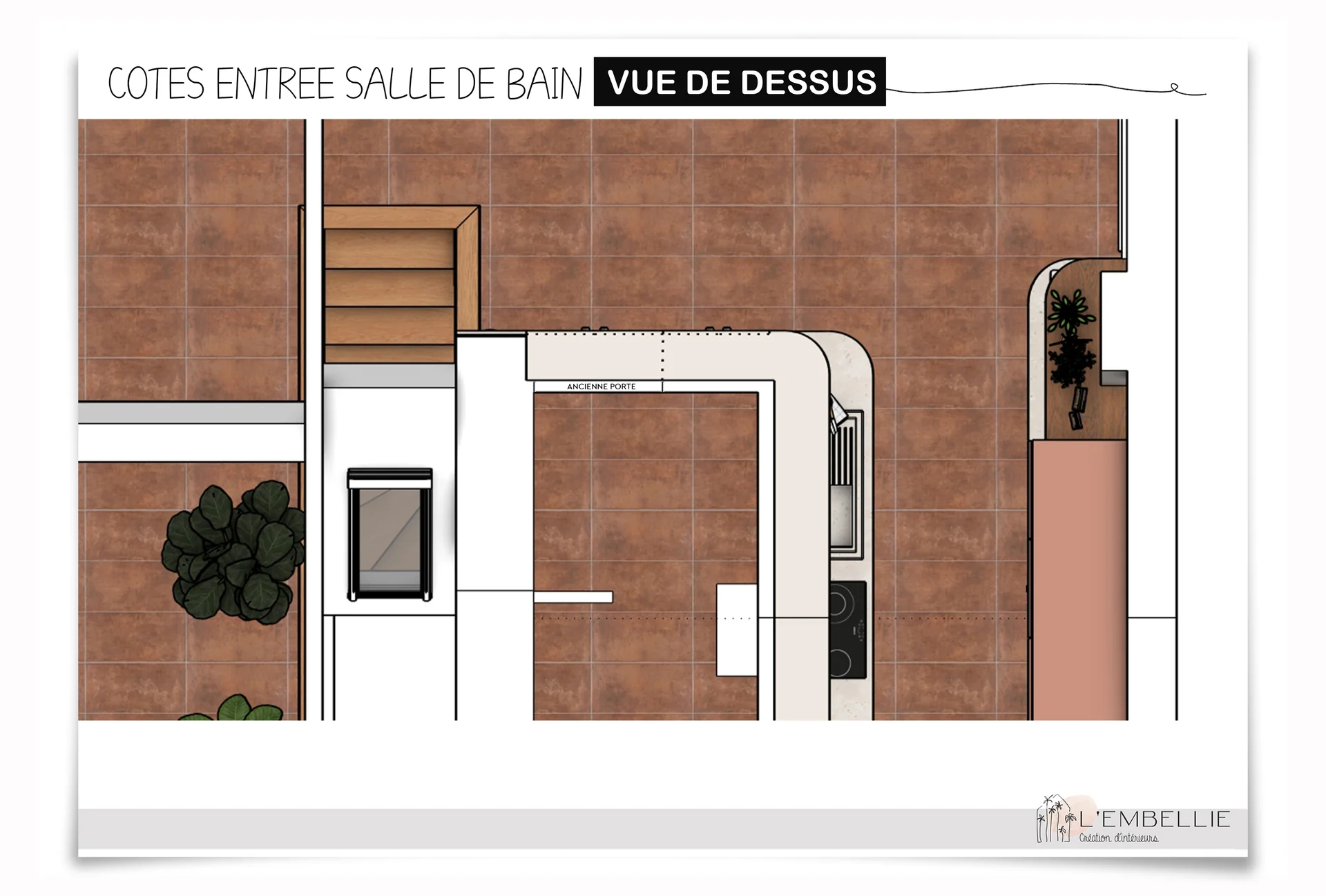 Entr&eacute;e salle de bain vue de dessus