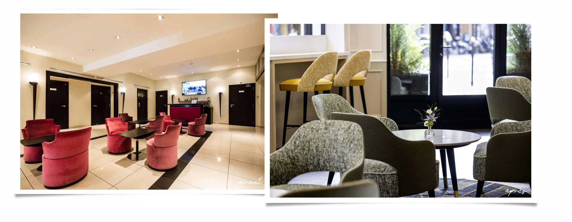 L&rsquo;espace lounge avant et apr&egrave;s