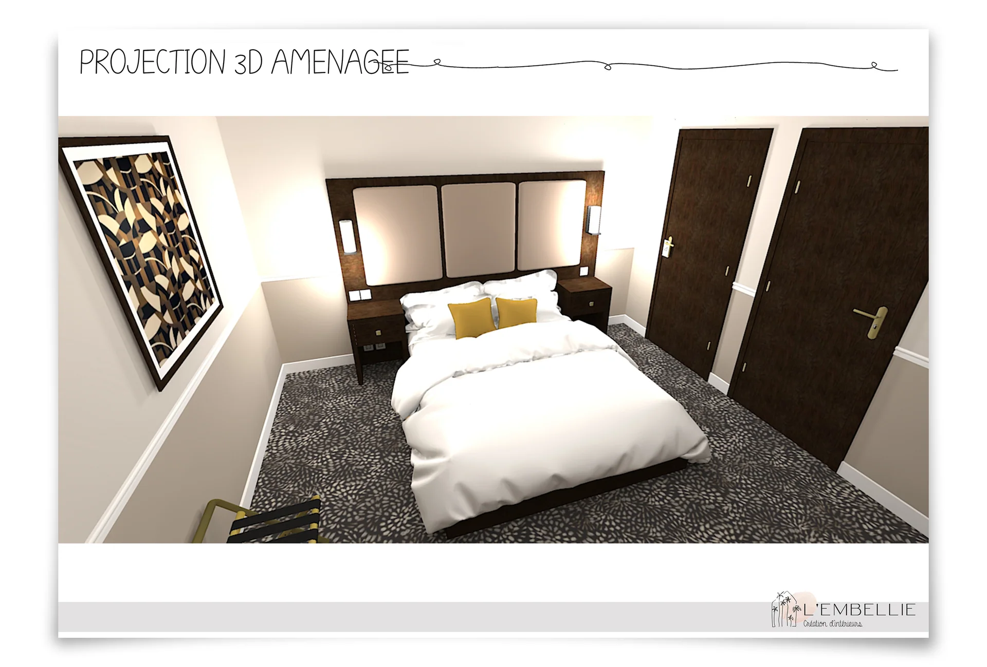 Projection 3D d&rsquo;une chambre am&eacute;nag&eacute;e