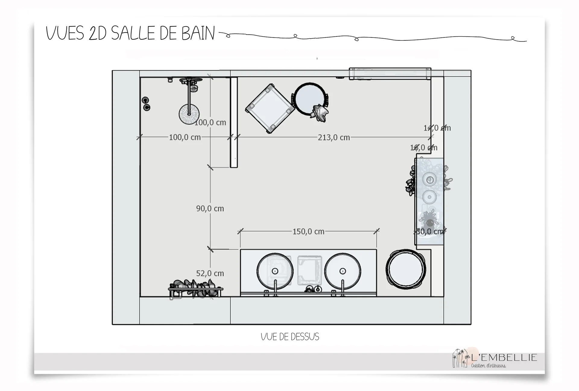 Vue 2D salle de bain en plan